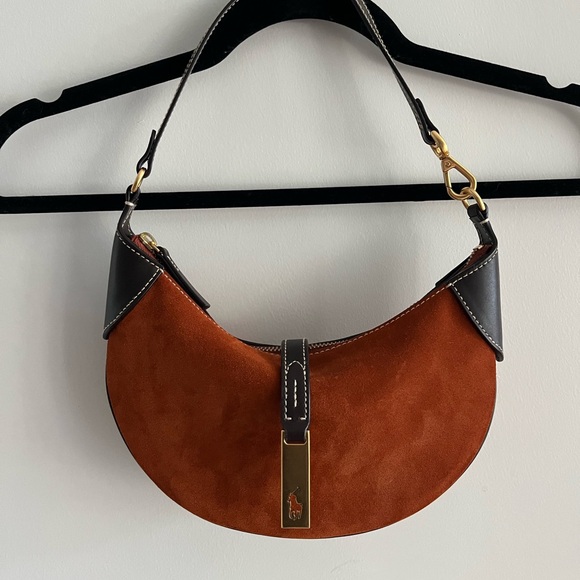 Like New - Ralph Lauren Suede Polo ID Mini Bag in Rust + Chocolate - Picture 8 of 9